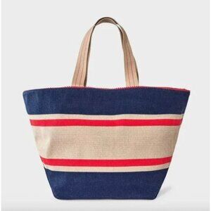 Universal Thread Navy/Red Striped Reversible Canvas Tote